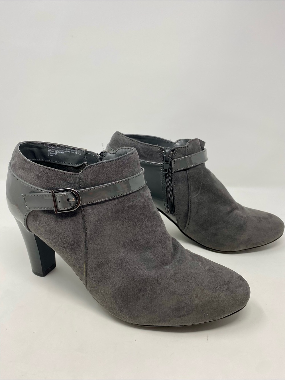 Women’s Gray Suede Ankle Booties with Buckle Strap - Size 9.5